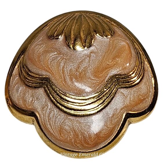 Vtg Enamel Peach Clip On Earrings Woman' Jewelry 80's Goldtone Retro Swirl Shell - Picture 4 of 11